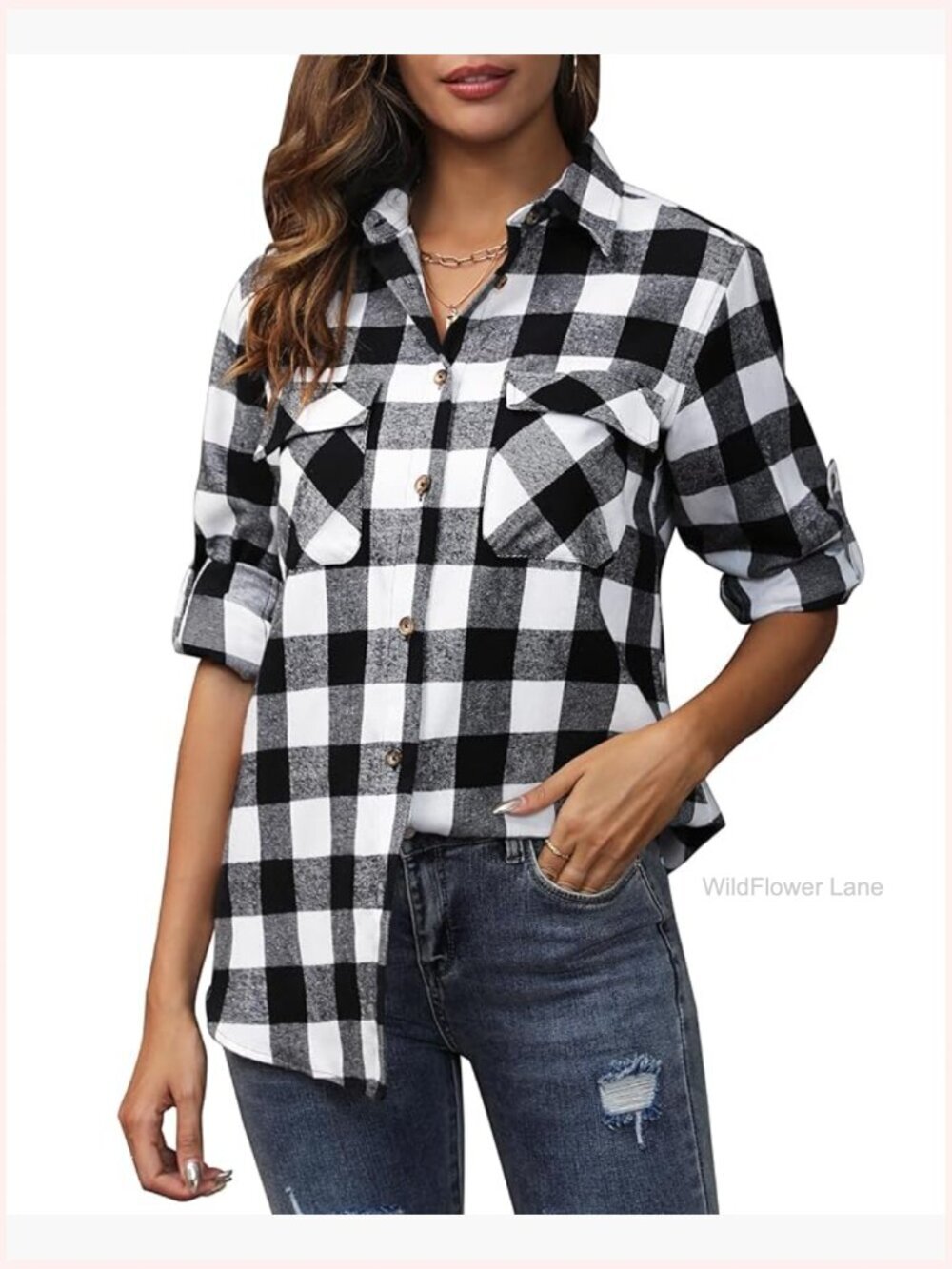 Flannel Plaid Button Down Long Sleeve Oversized Cotton Blouse